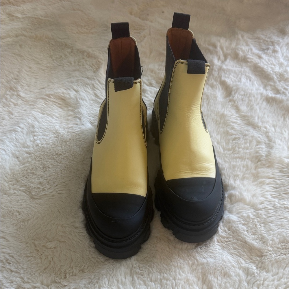 Ganni Yellow and Black Chelsea Boots